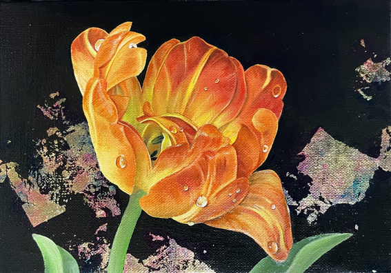 金の花弁　油彩、金箔、カンヴァス　15.8×22.5cm