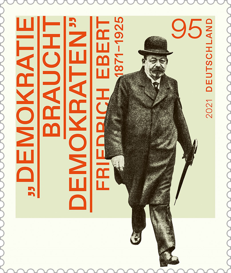 Briefmarke zum 150. Geburtstag von Friedrich Ebert
