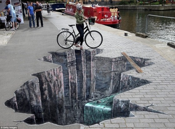 Anamorphose sur les quais du Regent's Canal à Londres par 3D Joe and Max