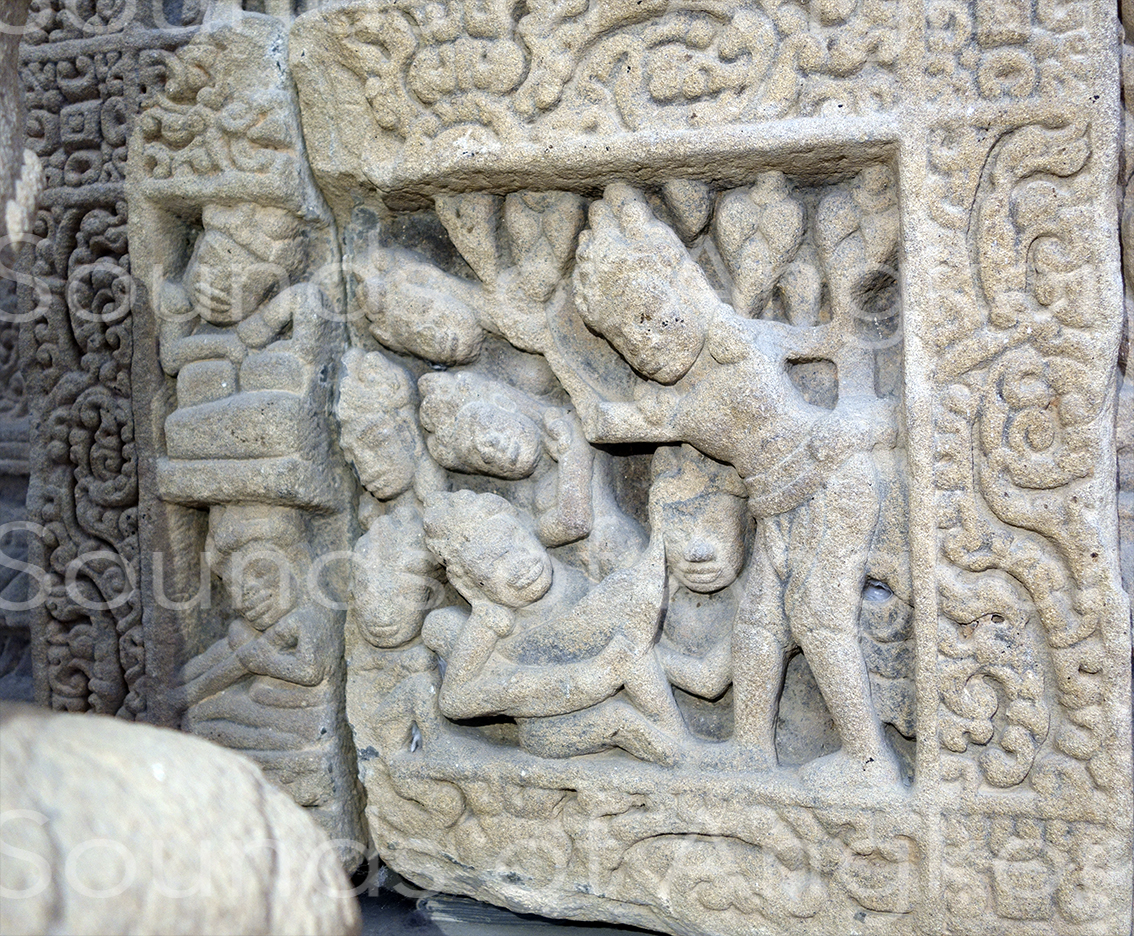 The departure of Prince Siddhārtha Gautama among the sleeping musicians.