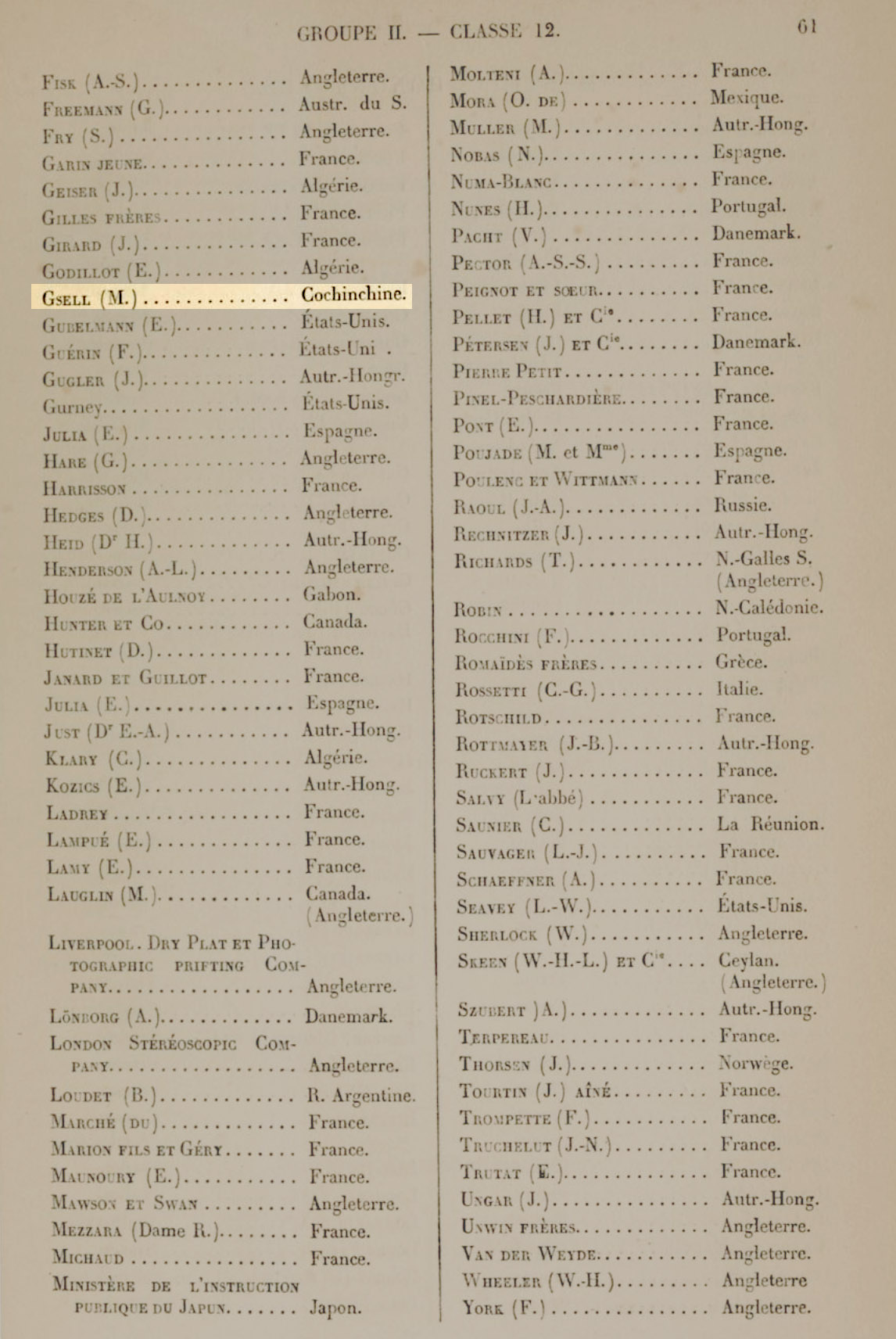 Liste des médaillés, dont Gsell.