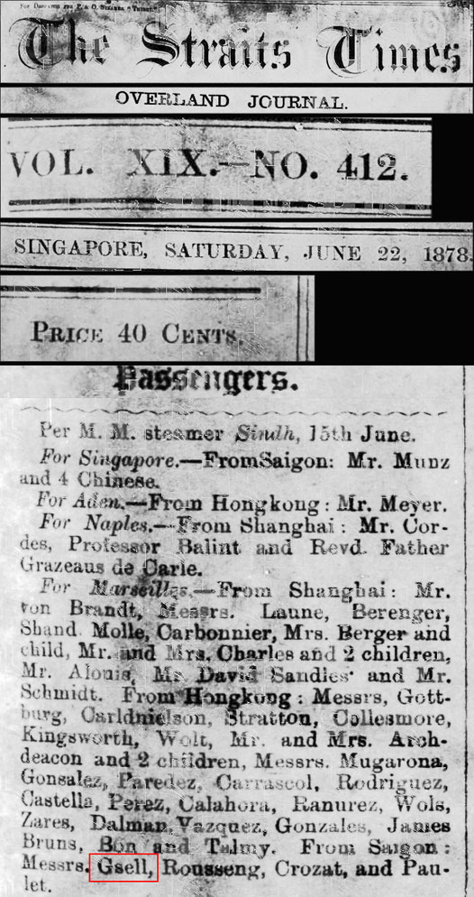 Mention de Gsell parmi les passagers du Sindh du 22 juin 1878.