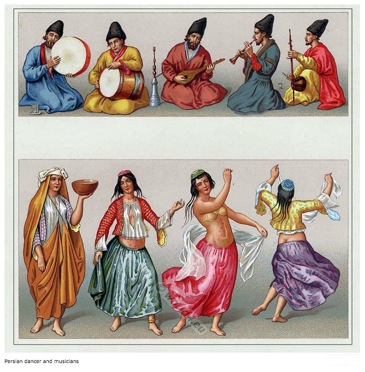 Persian dancers and musicians. 16th century.