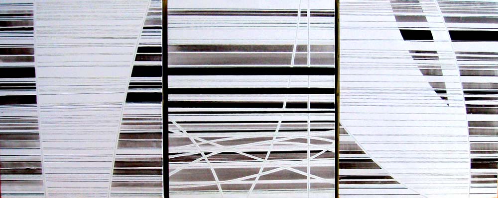 Oussema Troudi, Improvisations sur un violoncelle de Bach, acrylique et encre sur toile, triptyque, 90x40cm, 2008.