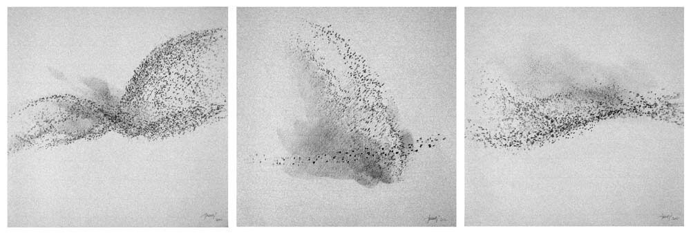 Oussema Troudi, Envol, triptyque, crayon sur papier, 94x32cm, 2012.
