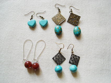 Boucle d'oreille - turquoise - cornaline -