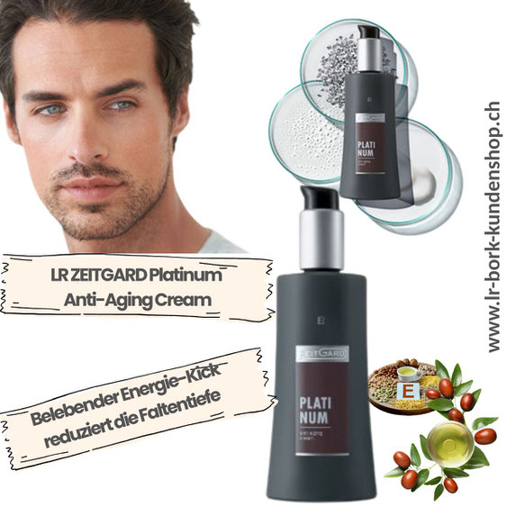 Faltenreduzierende Anti-Aging-Creme für Männer mit Hyaluron, Vitamin E & Jojobaöl. Steigert Kollagenproduktion und verbessert die Hautelastizität.