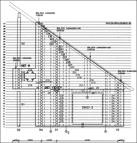 Die Detailzeichnung eines Blockhauses - Blockhaus mit Planung - Wohnblockhaus - Montageanleitung - Bauanleitung  - Selbstbauanleitung - Heimwerker - Blockhausbauer  - Rundbohlehaus