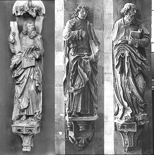 Halle, Dom, Pfeilerfiguren der Apostel Andreas, Johannes und Paulus, Fotos: Datenbank zur Plastik in Mitteldeutschland