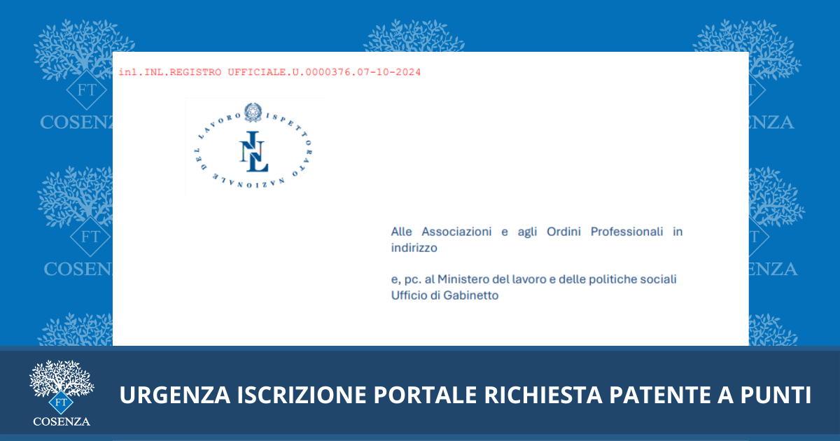 INL esorta ad iscriversi al portale per il rilascio della patente a punti