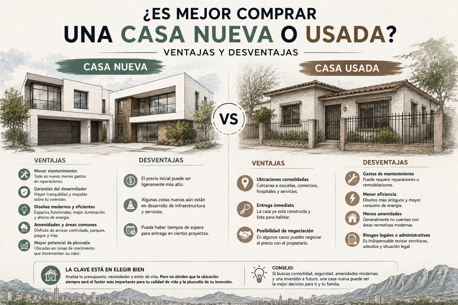¿Es mejor comprar una casa nueva o usada? Ventajas y desventajas