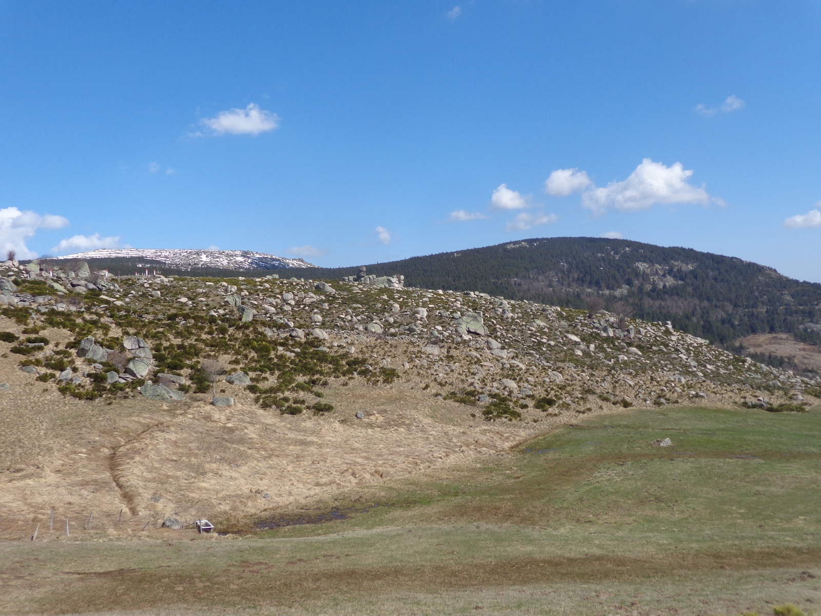 La descente du col de Finiels. Le paysage est grêlé de granit.
