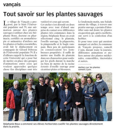 Reconnaissance plantes sauvages avec herbier pour l'université populaire du Sud Deux-Sèvres basée à Melle