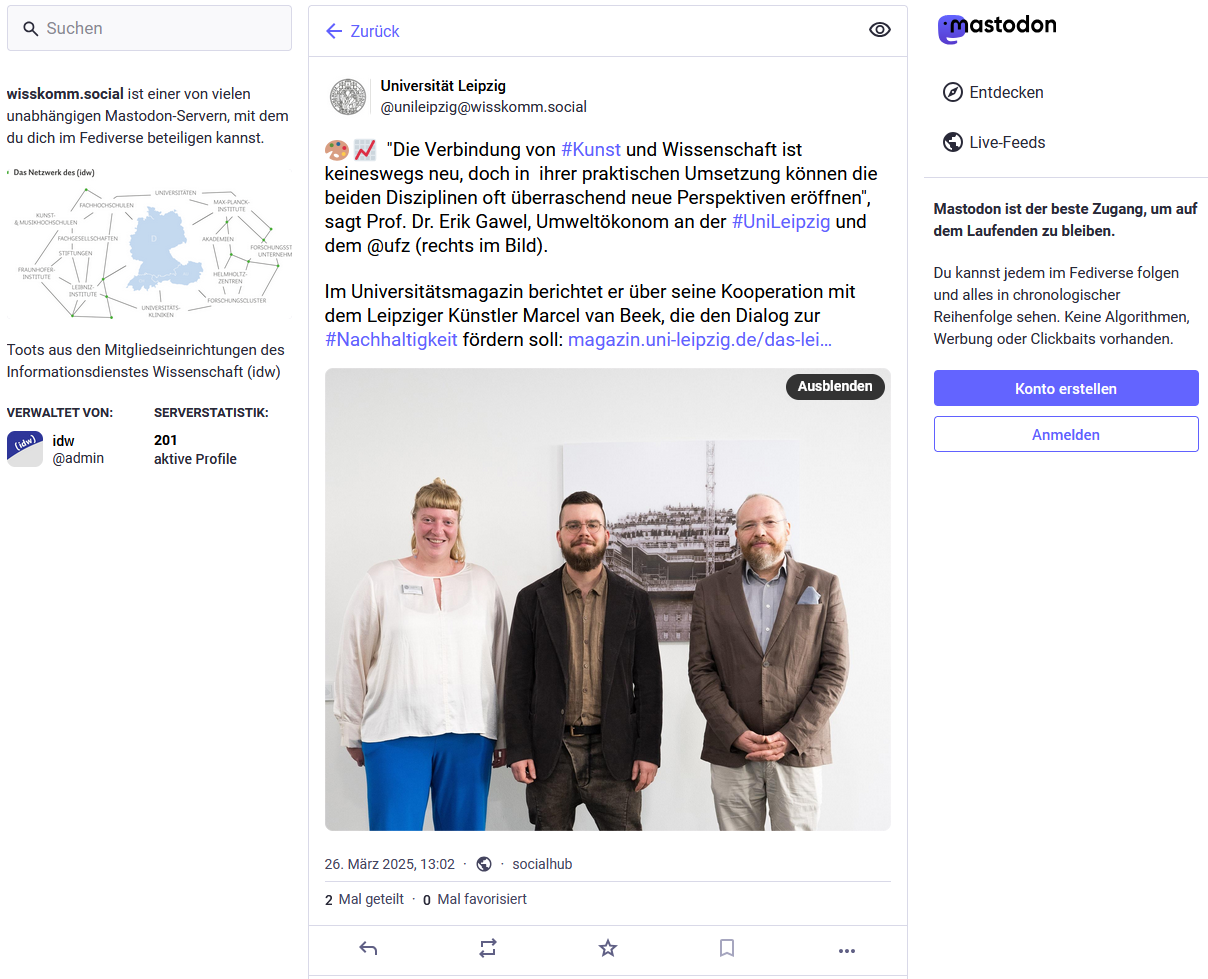Mastodon: Uni Leipzig über Kooperation | 26. März 2025