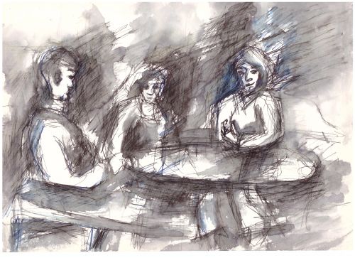 "Stammtisch", 2008 - Mischtechnik auf Papier, 29x21 cm