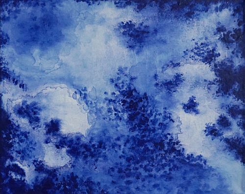 "Mondwanderung" (Kobalt), 2018 - Acryl auf Leinwand, 30x20 cm