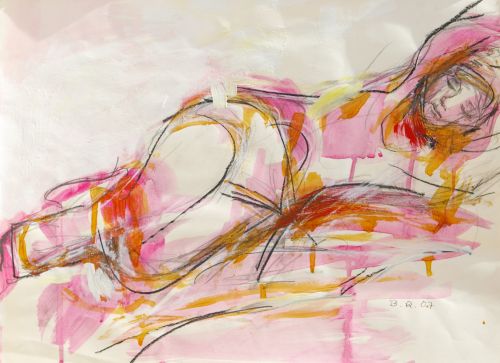 "Liegende", 2007 - Mischtechnik auf Papier, 48x35 cm