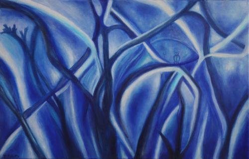 "Zauberwald mit Eule", 2020 - Öl auf Leinwand, 70x50 cm
