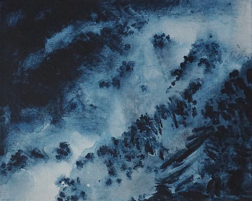 "Rauschen" (Indigo), 2018 - Acryl auf Leinwand, 30x20cm