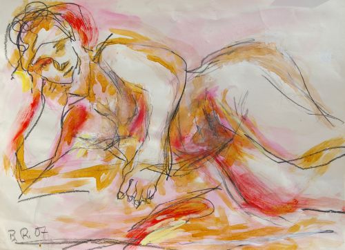 "Liegender Akt", 2007 - Mischtechnik auf Papier, 48x35 cm
