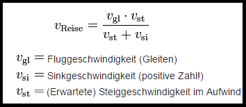 Mac Cready Formel zur Reisegeschwindigkeit