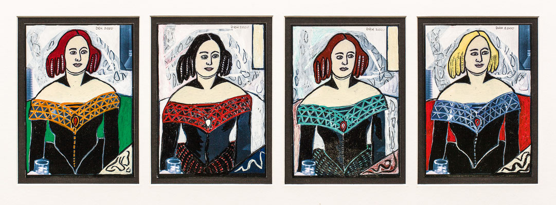  Amalie v. Stubenrauch, Acryl auf Postkarte, je 10 cm x 15 cm, 1999