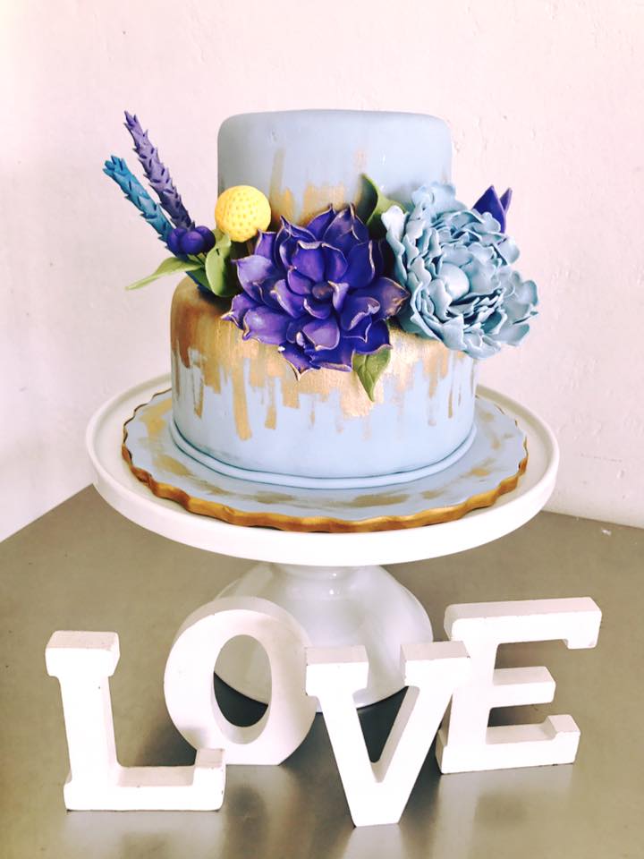 Pastel para Boda en cuernavaca morelos 1 piso azul con flores