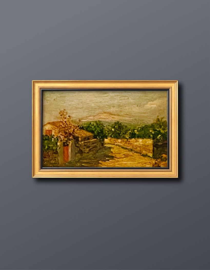 Ätna und Orangenhain - Sizilien Öl on Woodplate