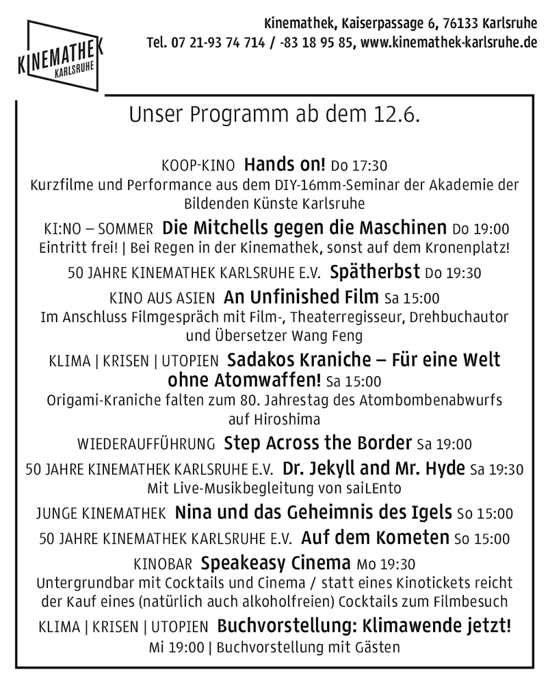 Das Filmprogramm der Kinemathek Karlsruhe