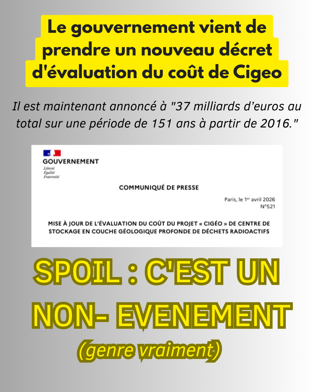 CP Stop Cigeo - Le nouveau coût de Cigeo, un non évènement 