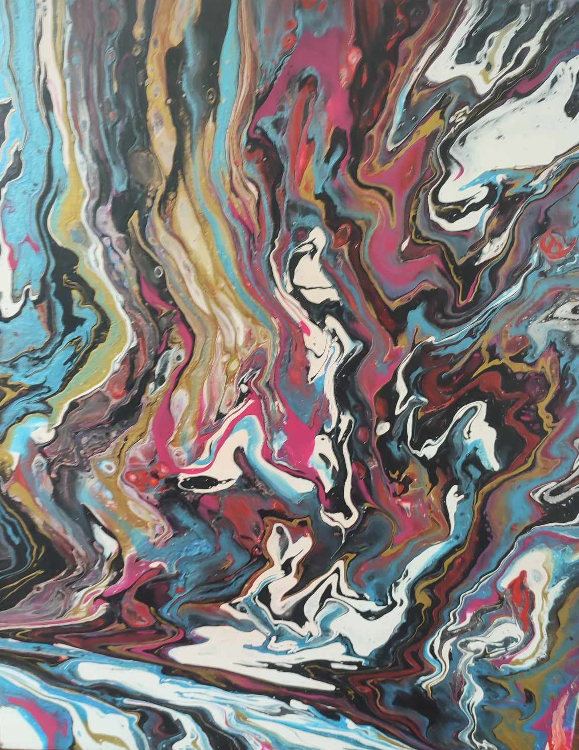 peinture cire et acrylique  style pouring
