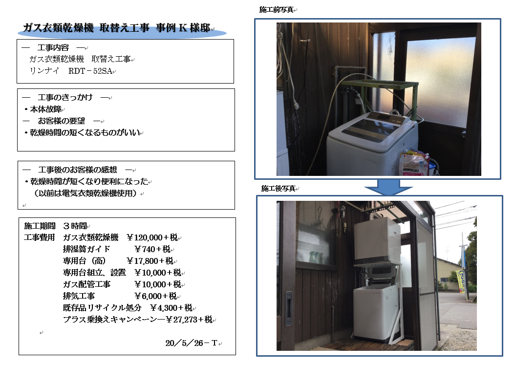 ガス衣類乾燥機 ｋ様邸 リフォームの有限会社ツジイケ 石川県小松市
