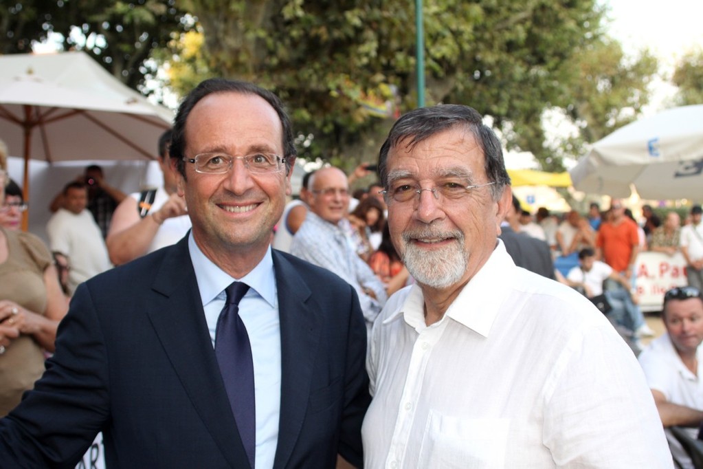 François Hollande et Hyacinthe Mattei qui à l'origine de la venue du candidat à la primaire du PS en Balagne