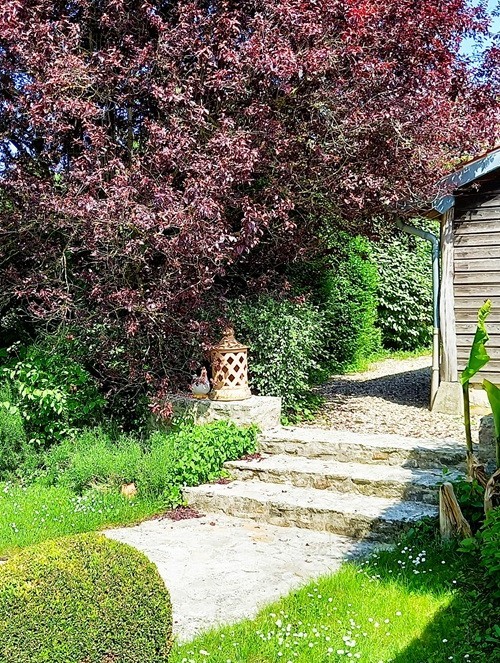 Le charme champêtre du gîte s’étend dans ce jardin calme, idéal pour un séjour ressourçant.