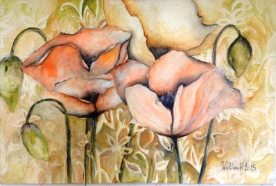 Mohn in Lachs, 140x95