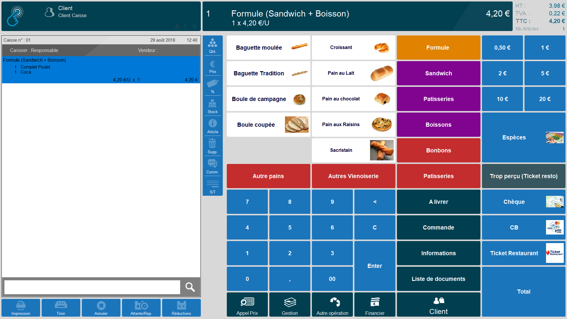 Logiciel point de vente: interface encaissement
