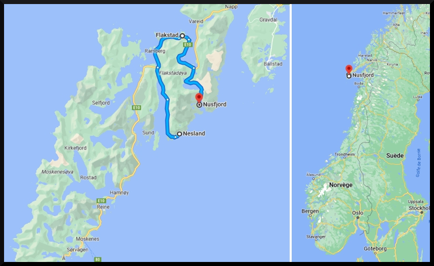Notre trajet du jour 10 entre Nesland et Nusfjord