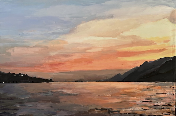 Abendstimmung auf dem Gardasee, 2024, Mischtechnik LW,120x80cm