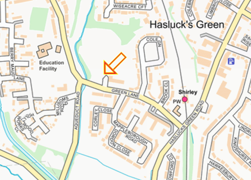 Map showing the location of the car park at Green Lane Park
