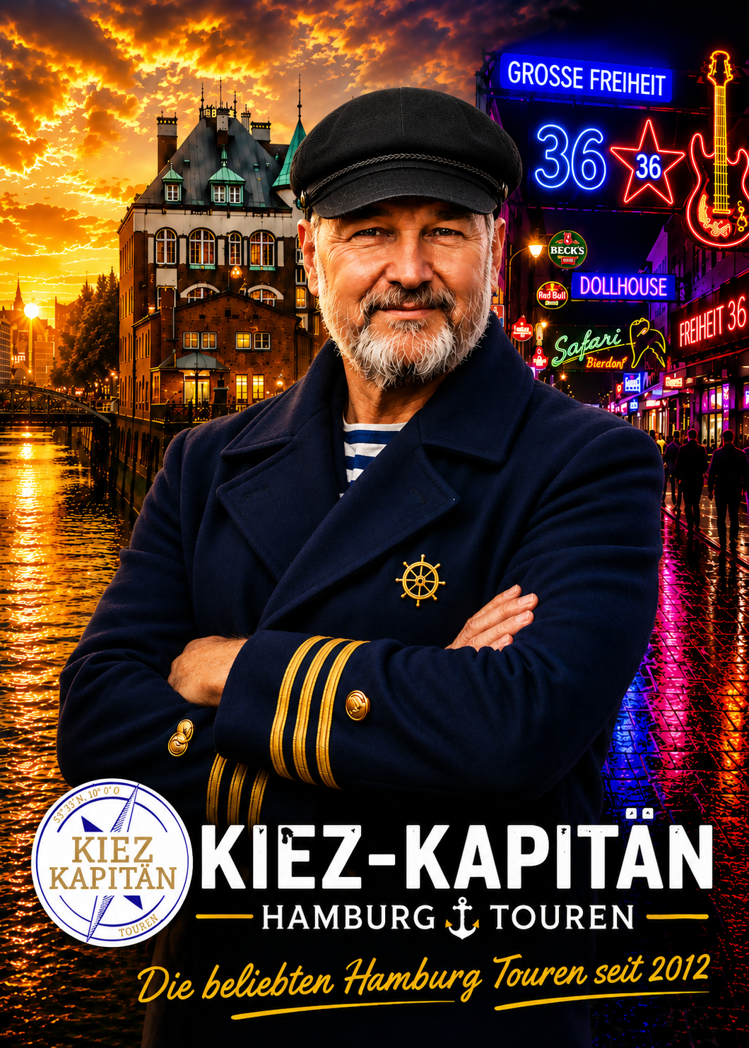 Die Kiez-Kapitän Hamburg Touren mit besten Bewertungen für die Reeperbahn und Beatles Kieztour und die Stadtführung Hamburg. is-fullwidth