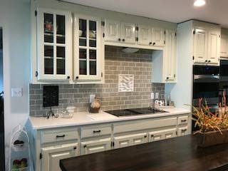  Kitchen Cabinets, Raised panel, Painted - 2 colors, Medium rub finish, Solid Walnut top on Island.