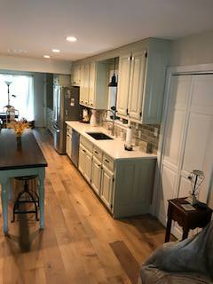  Kitchen Cabinets, Raised panel, Painted - 2 colors, Medium rub finish, Solid Walnut top on Island.