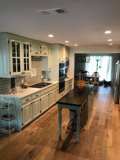  Kitchen Cabinets, Raised panel, Painted - 2 colors, Medium rub finish, Solid Walnut top on Island.