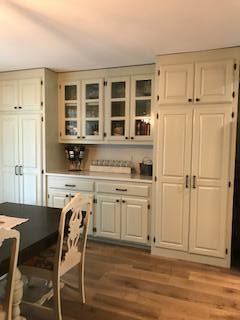  Kitchen Cabinets, Raised panel, Painted - 2 colors, Medium rub finish, Solid Walnut top on Island.