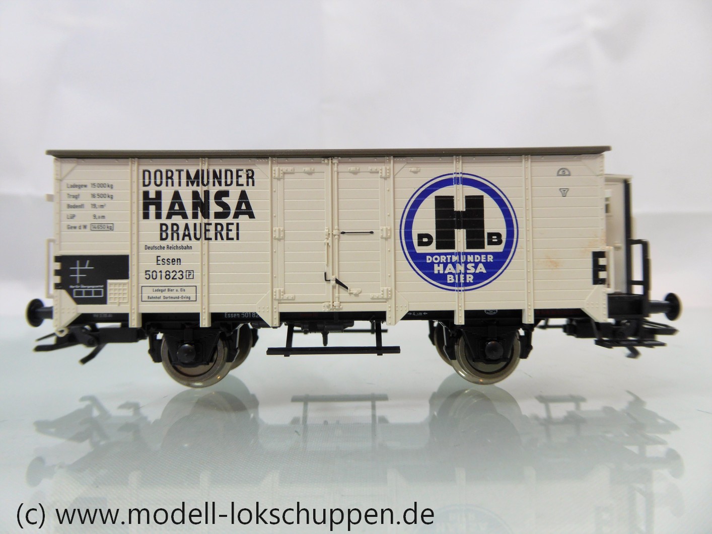 Fleischmann 855865 Kühlwagen „DORTMUNDER HANSA-BRAUEREI“ mit Bremserhaus, Bauart Ghk der DRG