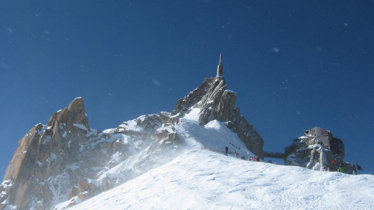 L'aiguille du Midi et l'arête de départ