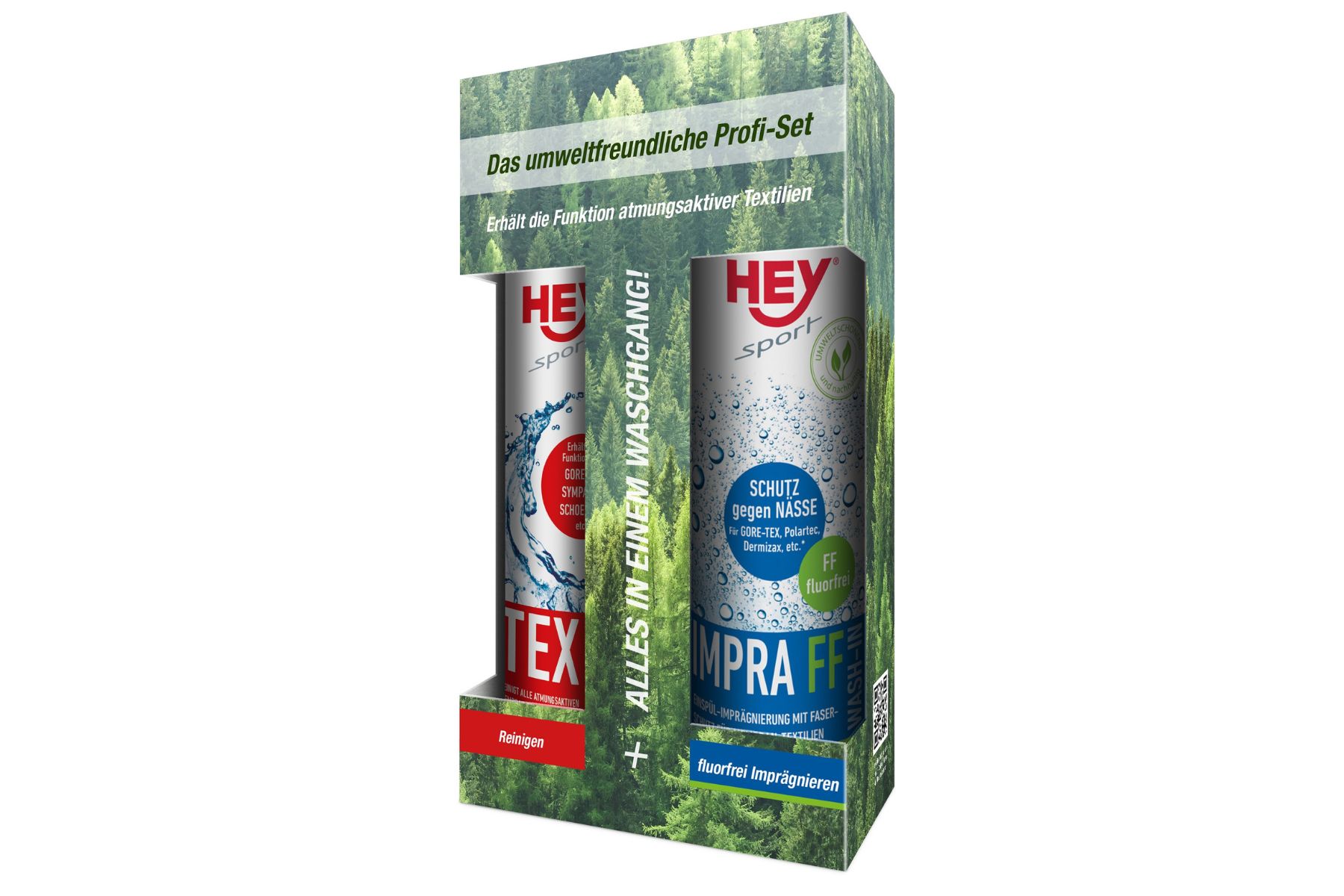 Mit HEY SPORT Tex & Impra FF Wash-in SET umweltfreundlich reinigen und imprägnieren