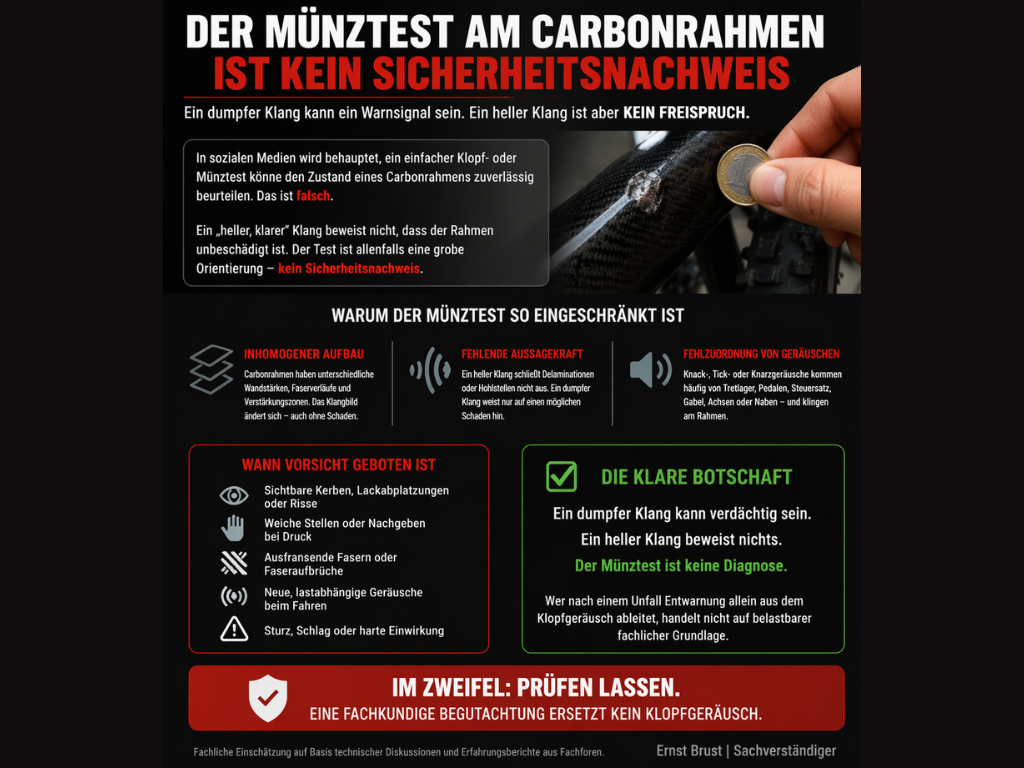 Sicherheit bei Carbonrahmen: Der Münztest ist kein verlässlicher Beweis