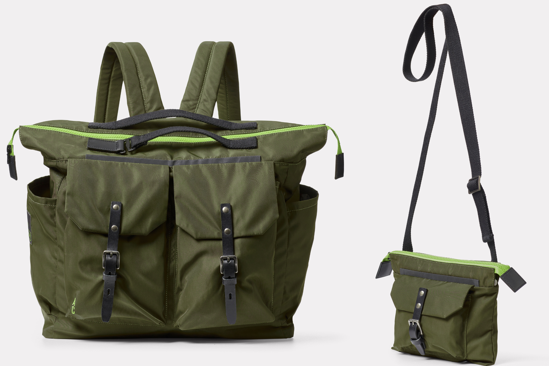 links: Frank Rucksack, rechts:Messenger Crossbody Tasche