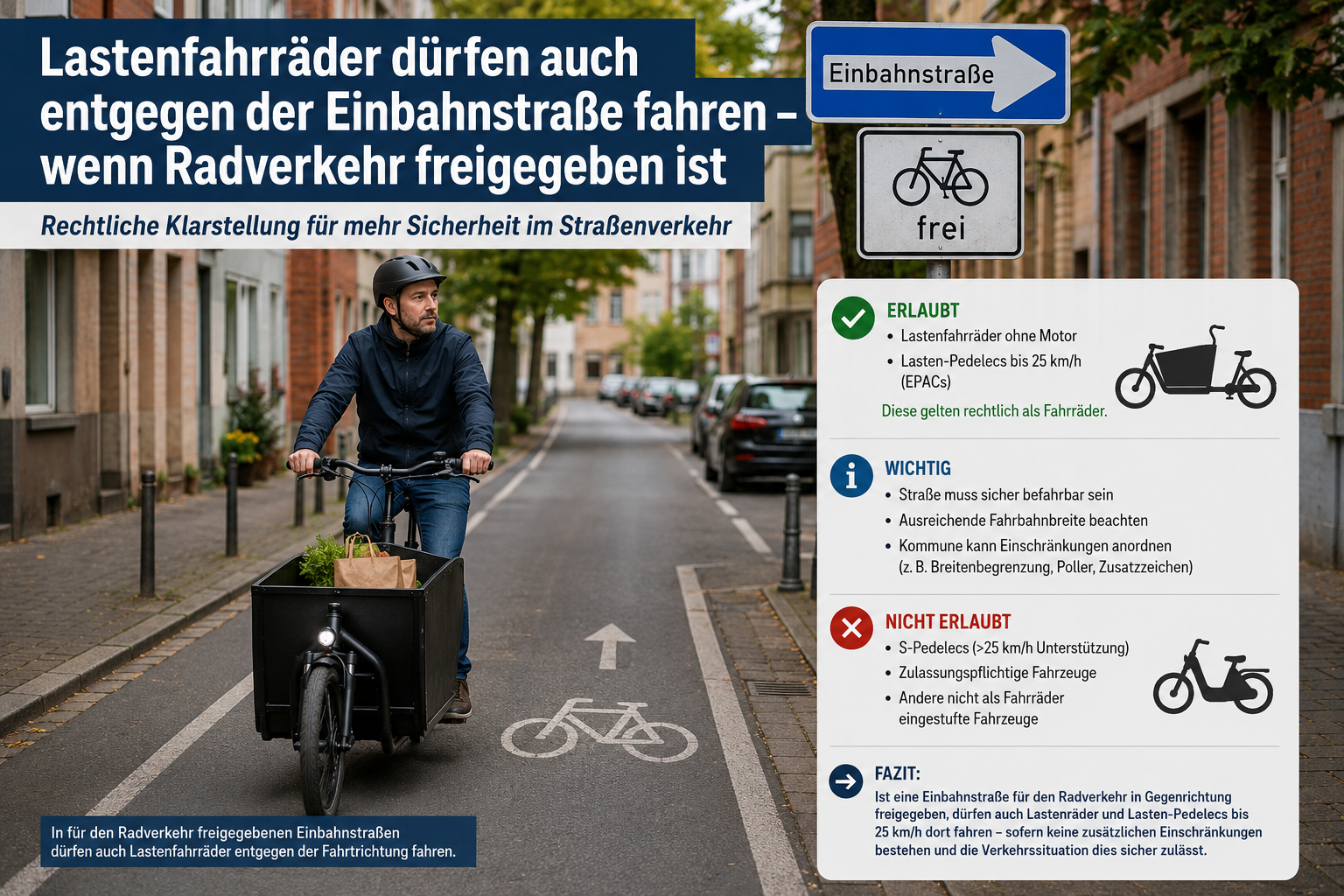 Lastenfahrräder dürfen auch entgegen der Einbahnstraße fahren – wenn Radverkehr freigegeben ist